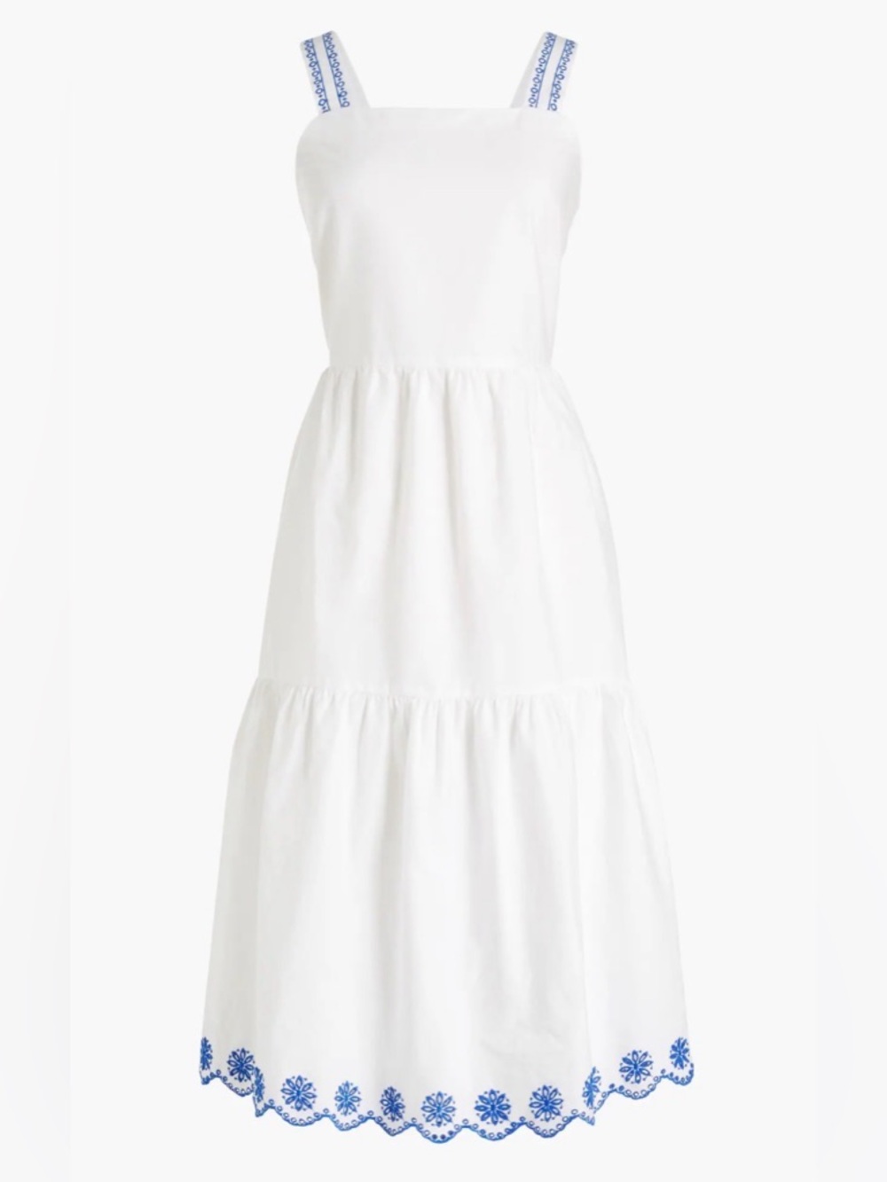 J Crew Scalloped Tiered Embroidered Midi Dress